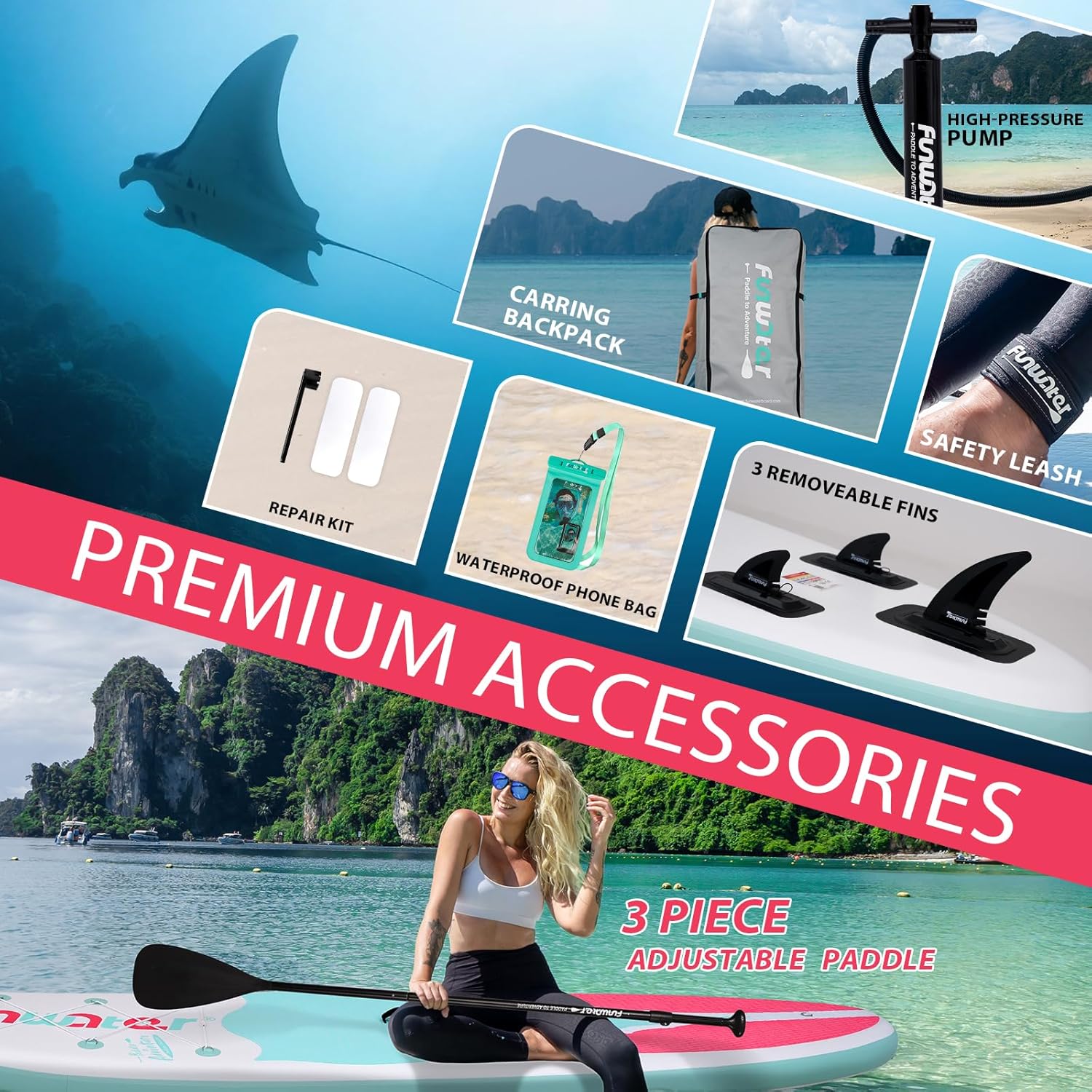 Thumbnail 6 de FunWater Inflatable Stand Up Paddle Board with Premium Accessories — 11'6" / 11' / 10'6