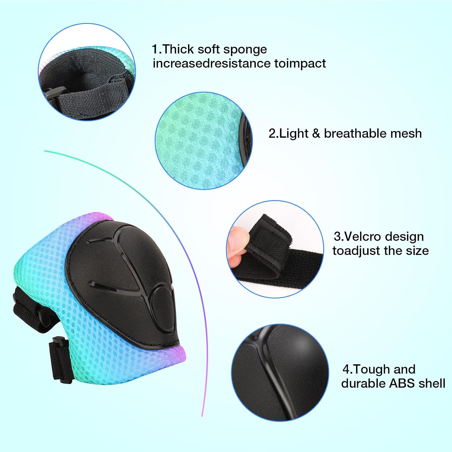 Detalle de Color Gradient Adjustable Kids Bike Helmet with Knee and Elbow Pads (Ages 3–14) with 7-in-1 Protective Gear