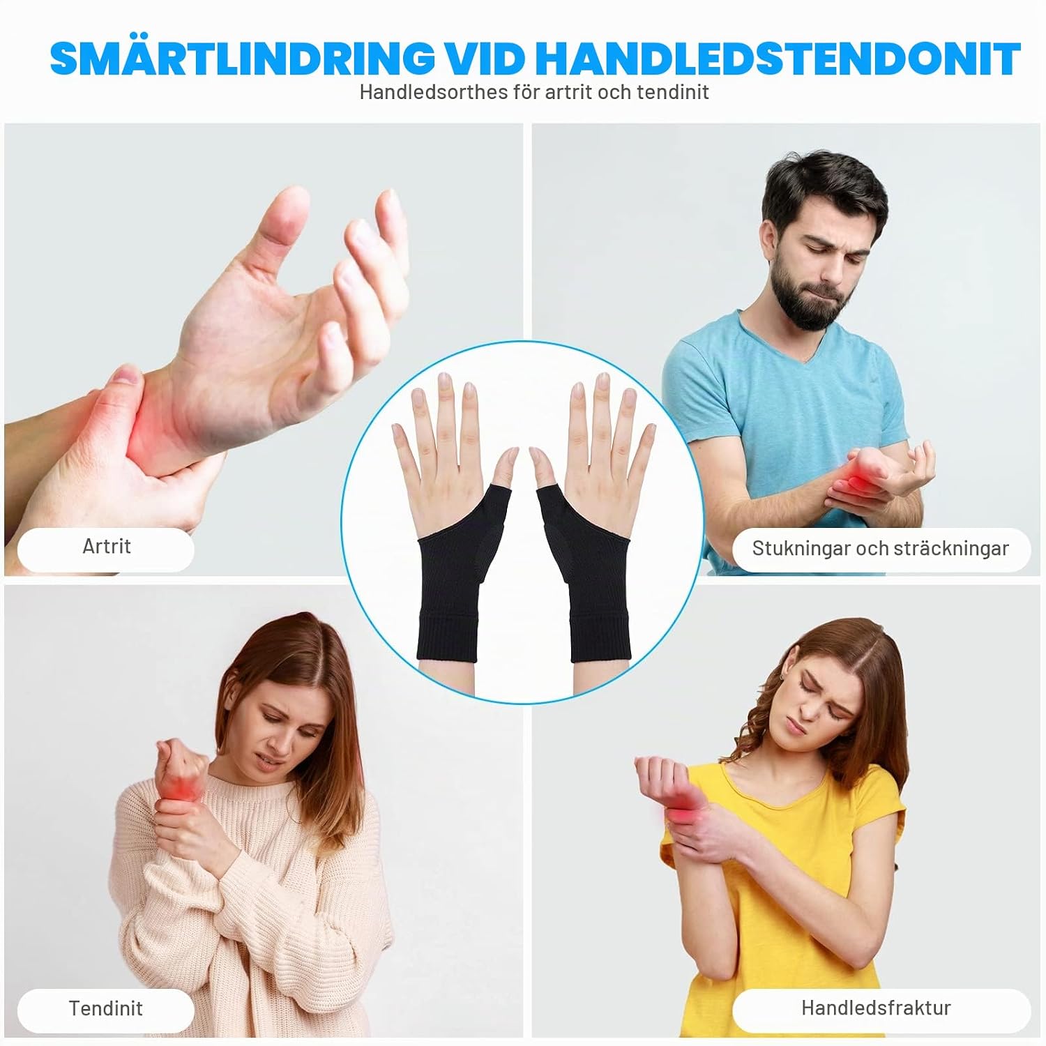 Detalle de ACWOO artrithandskar L med gelstöd för tummen och öppen fingerdesign