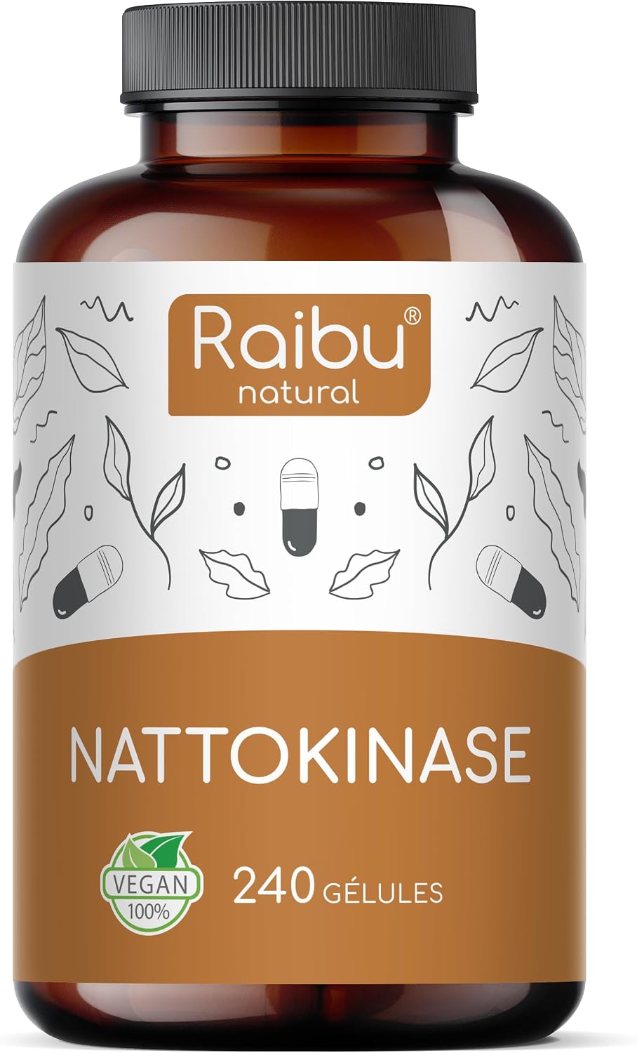Detalle de Nattokinase 100 mg (20.000 UI/g) Hautement Dosé – 240 Gélules par Raibu I, 8 mois d’approvisionnement, Natto à base de soja, végan et sans additifs