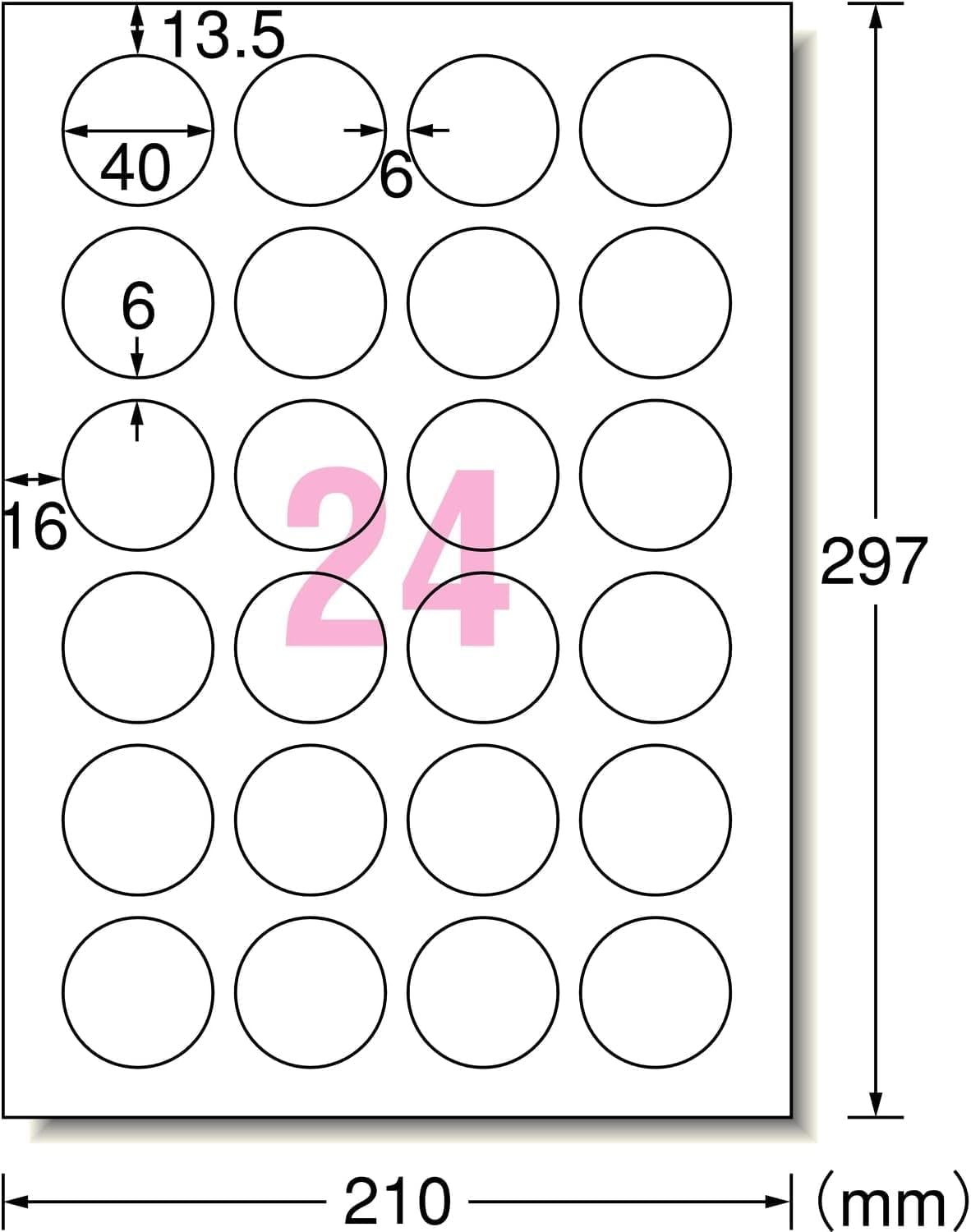 Detalle de エーワン 64424E インクジェット用ラベルシール 24面丸型・光沢・超耐水 10シート