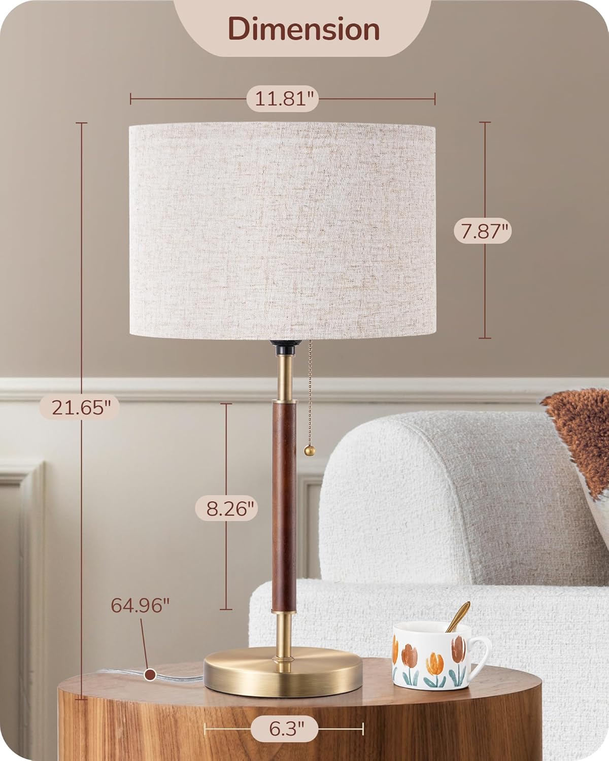 Detalle de EDISHINE UT1574 Mid-Century Table Lamps, 2-Pack with Linen Shades