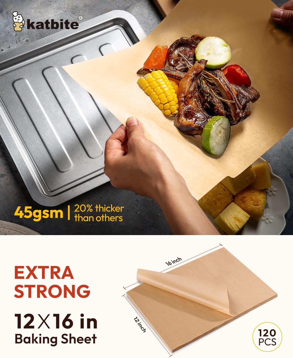 Detalle de katbite Air Paper Fryer 01 Parchment Paper Sheets, 12 x 16 in, Unbleached