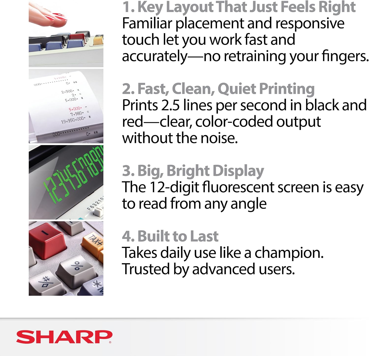 Detalle 2 de Sharp EL-1801V Ink Printing Calculator: 12-Digit, AC Powered Office Workhorse