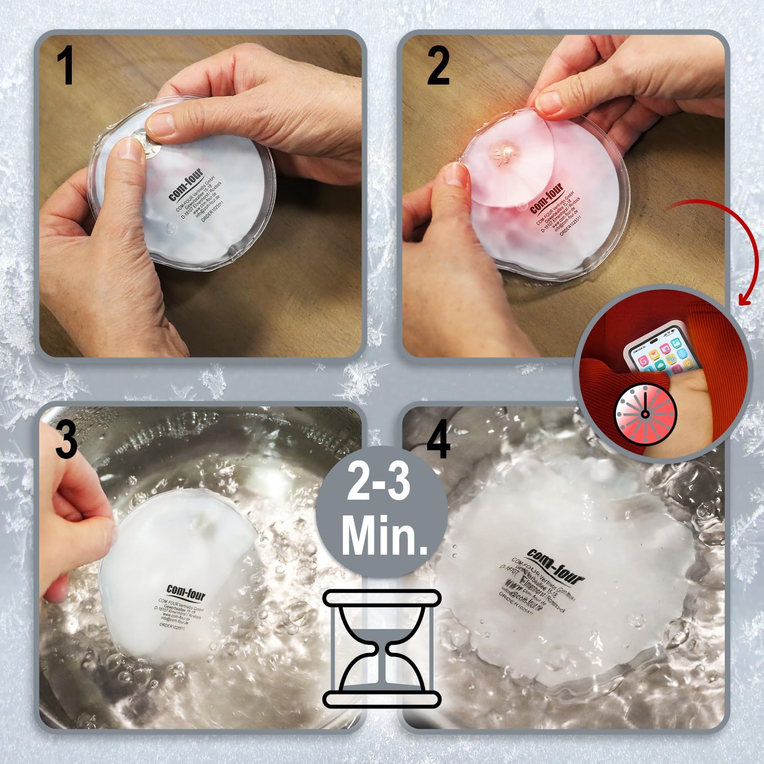 Thumbnail 3 de COM-FOUR® 4x chauffe-poche réutilisable façon smartphone (11,5 x 6,5 cm)