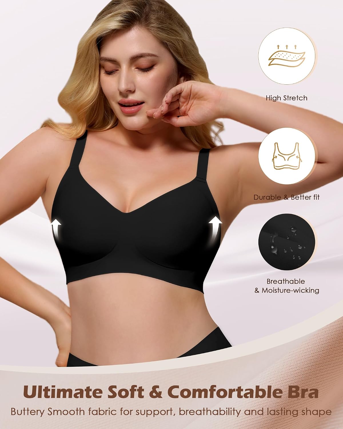 Thumbnail 2 de As Fairy Womens Soft Comfortable No Underwire Bras V Neck Seamless Push Up Bralettes Full Coverage Tshirt Brassiere