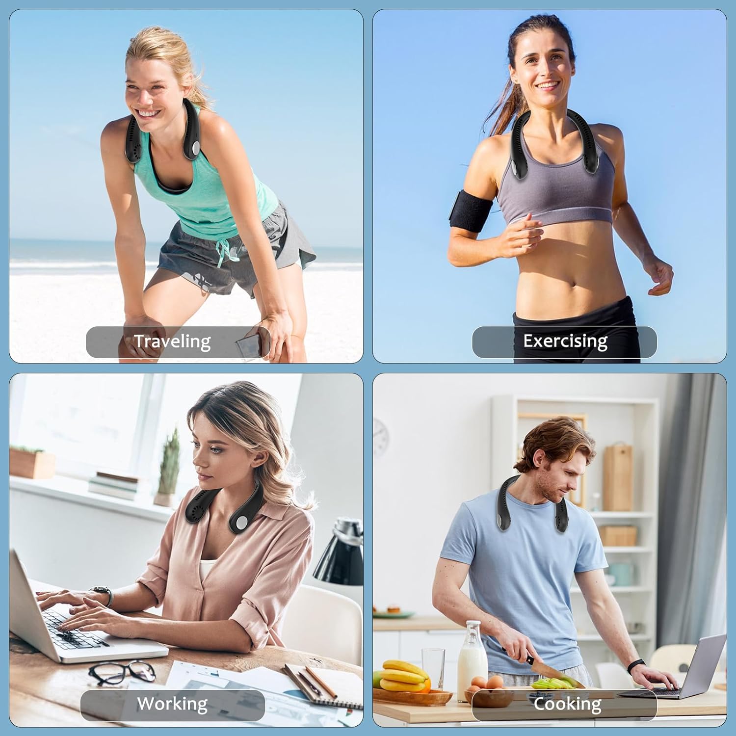 Thumbnail 4 de Portable Hanging Neck Fan (Bladeless) with 360° Airflow, 3 Speeds and Rechargeable Type-C – Black