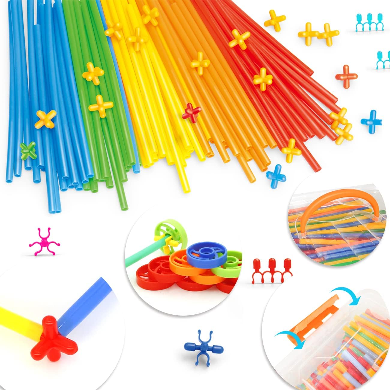 Detalle de Ggiibro Straw Constructor Toys 600Pcs STEM Building Kit with Storage Box