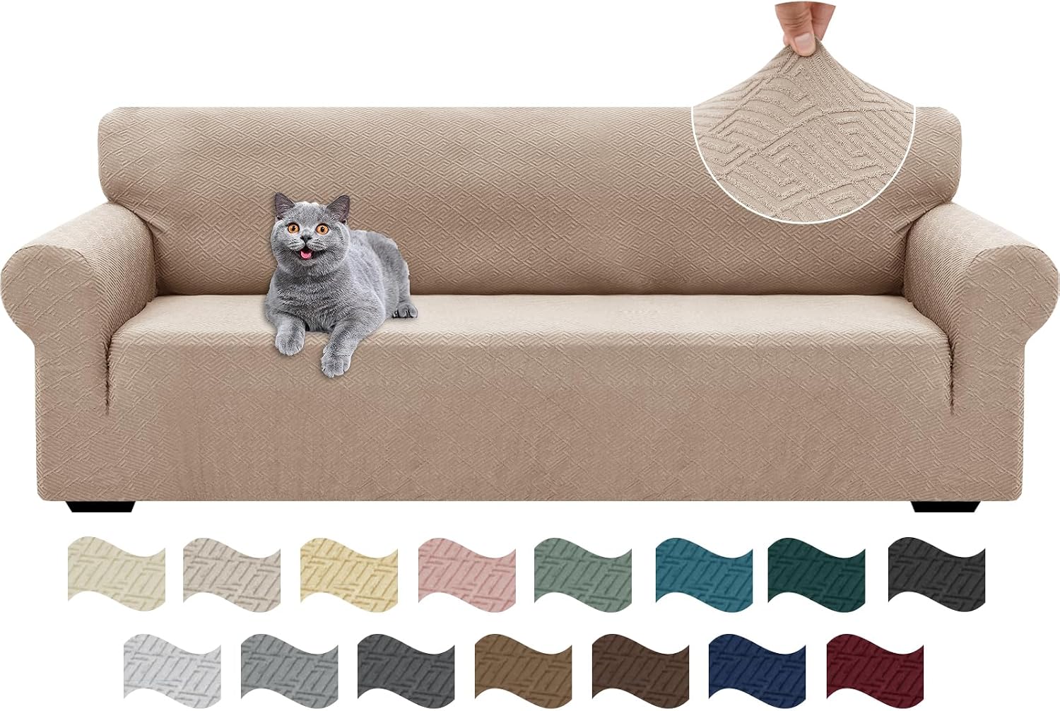 Detalle de Ystyle housse de canapé extensible universelle 4 places avec accoudoirs (kaki)