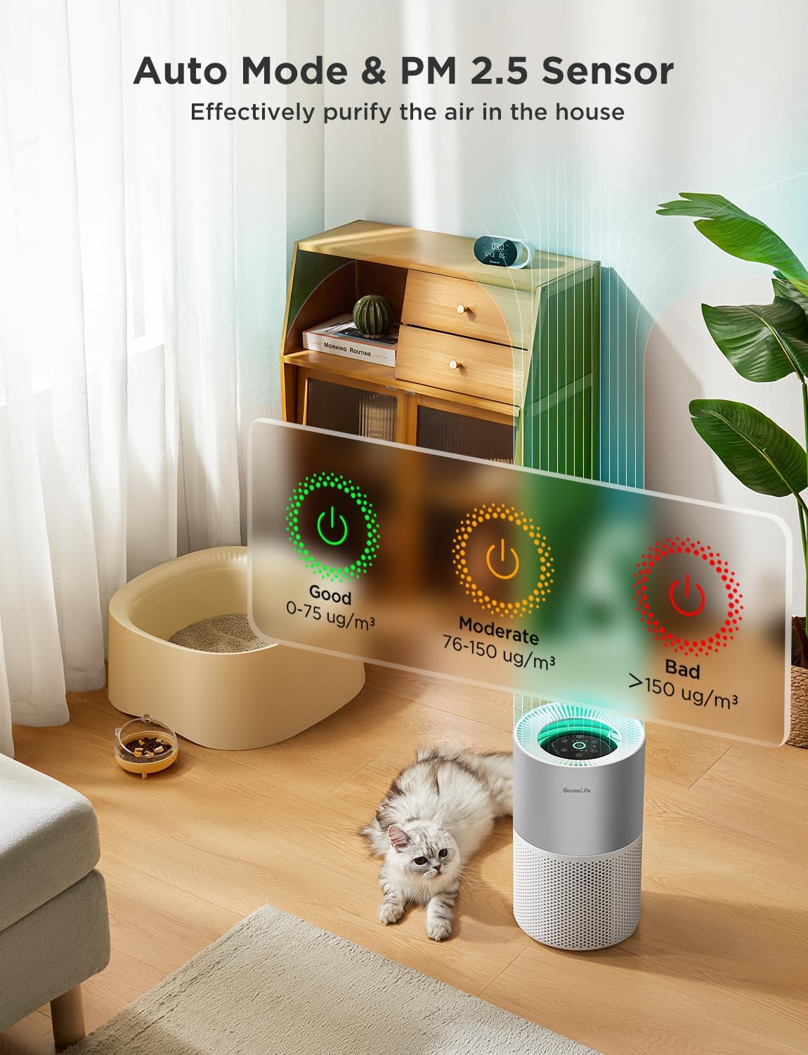 Detalle de GoveeLife H7129 Smart Air Purifier, H13 HEPA, App Control & 24 dB Sleep Mode