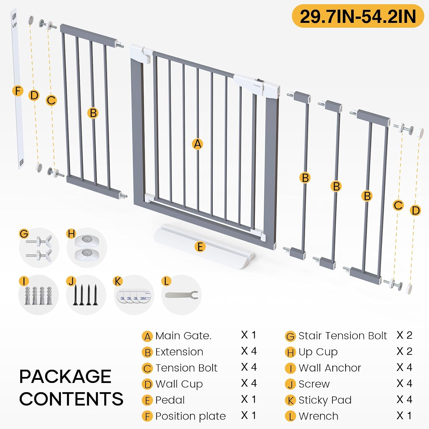 Thumbnail 6 de Cumbor Baby Gate, 29.7–54.2-Inch Adjustable Width