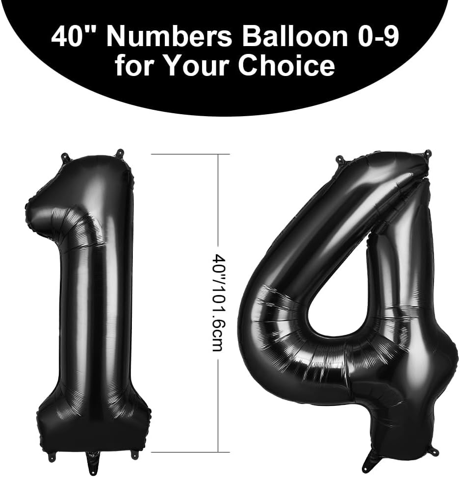 Thumbnail 1 de OFFCUP Luftballon Zahlen 14 Schwarz – 101 cm Folienballon Zahl 14, groß und wiederverwendbar
