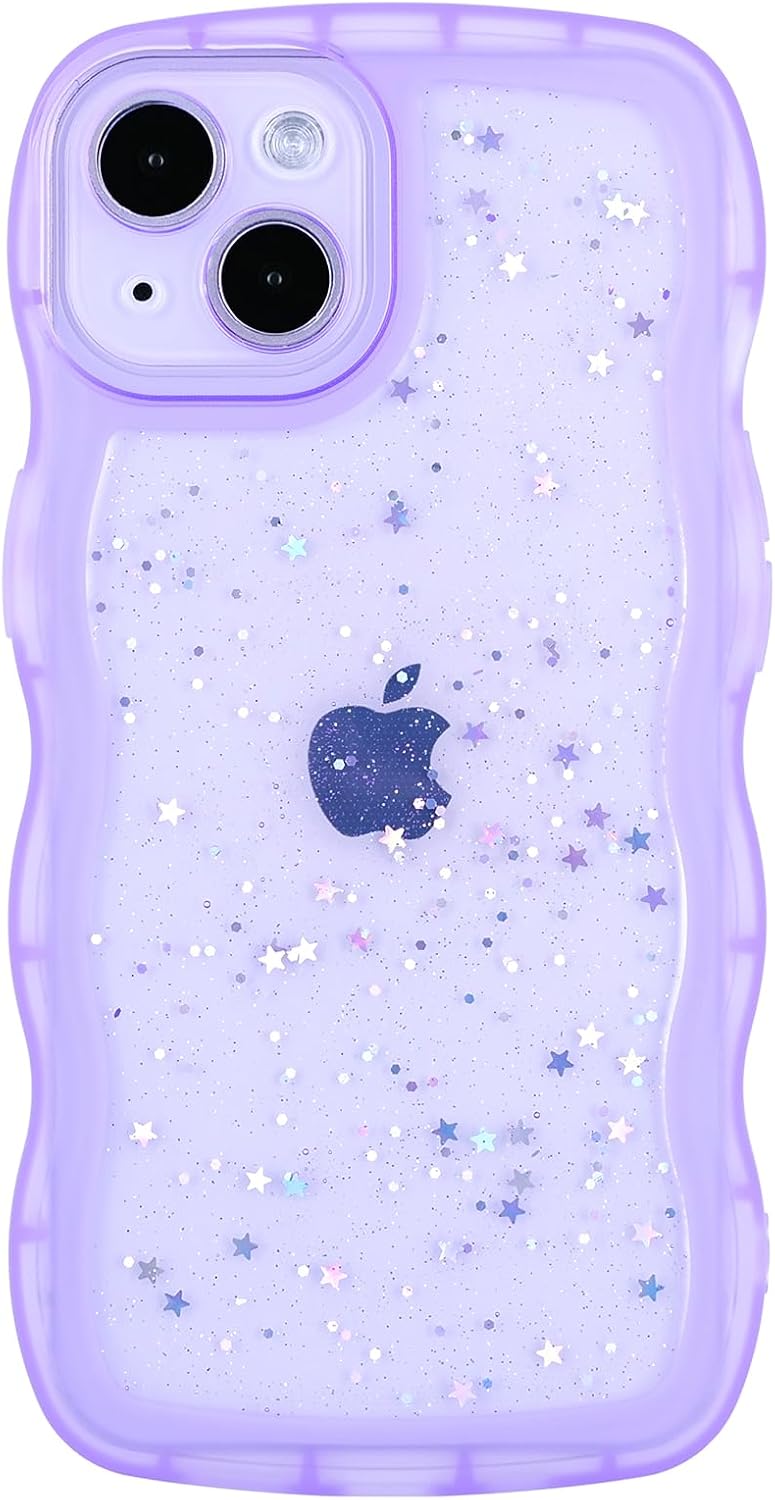 Detalle de Cyberowl iPhone 14 Case, Purple Silicone Glitter Wave Frame