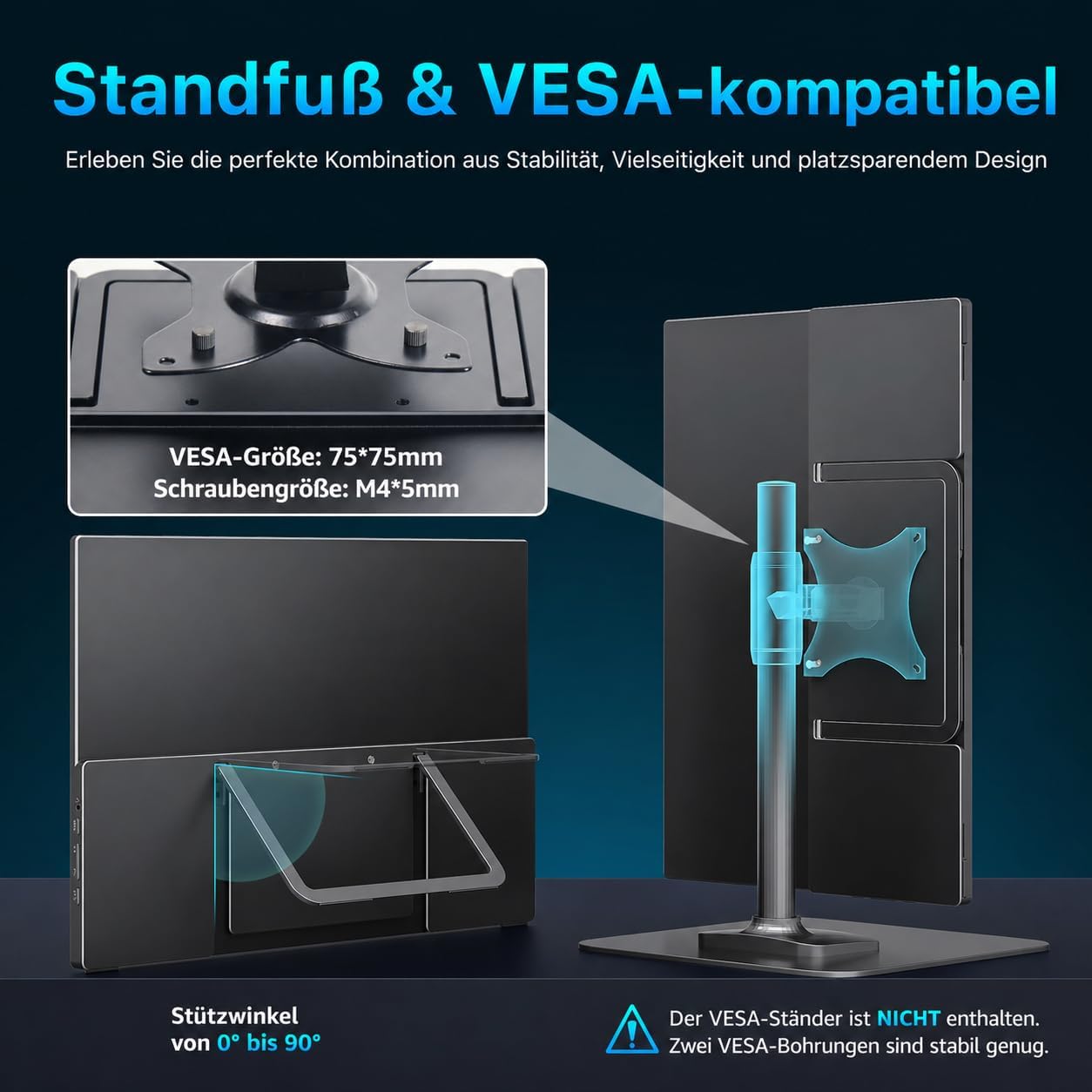 Detalle de Cocopar Portable Monitor 16 Zoll 2.5K QHD – flexibler externer Bildschirm mit VESA, USB-C & Lautsprechern