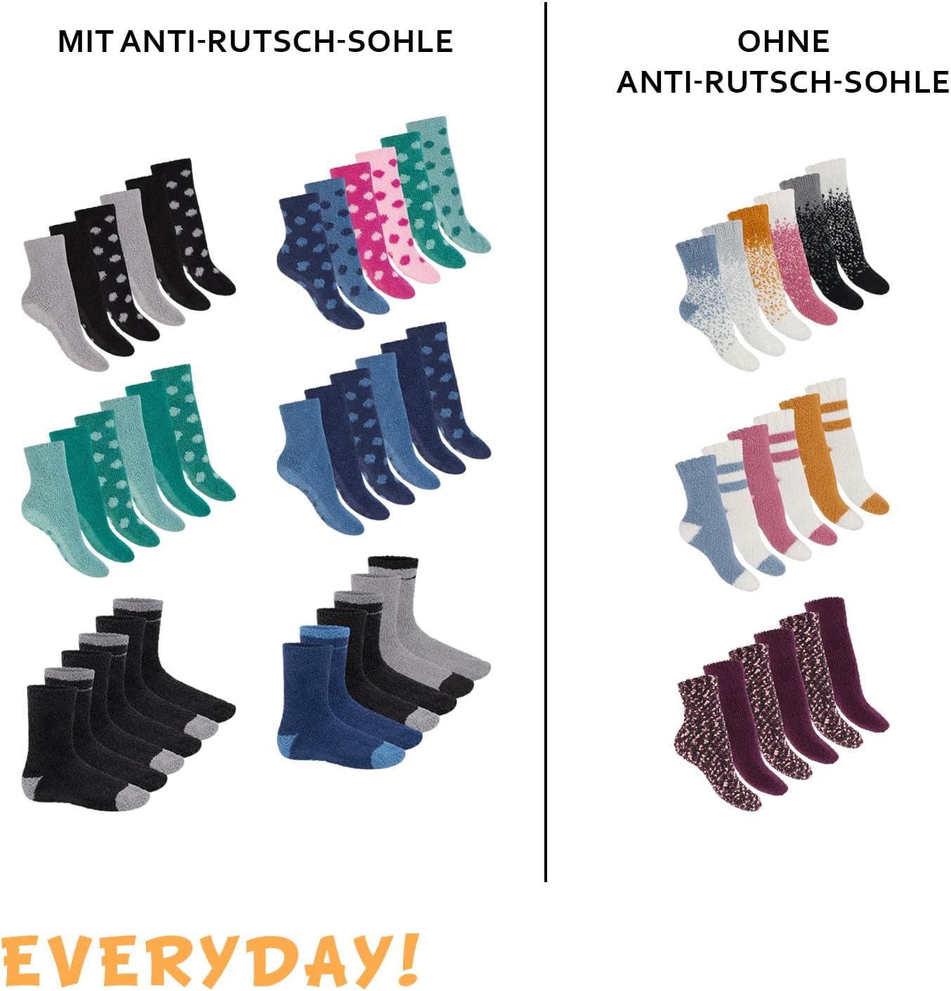 Detalle de Footstar Plush Socks for Women and Men, 6 Pairs with Soft or ABS Sole