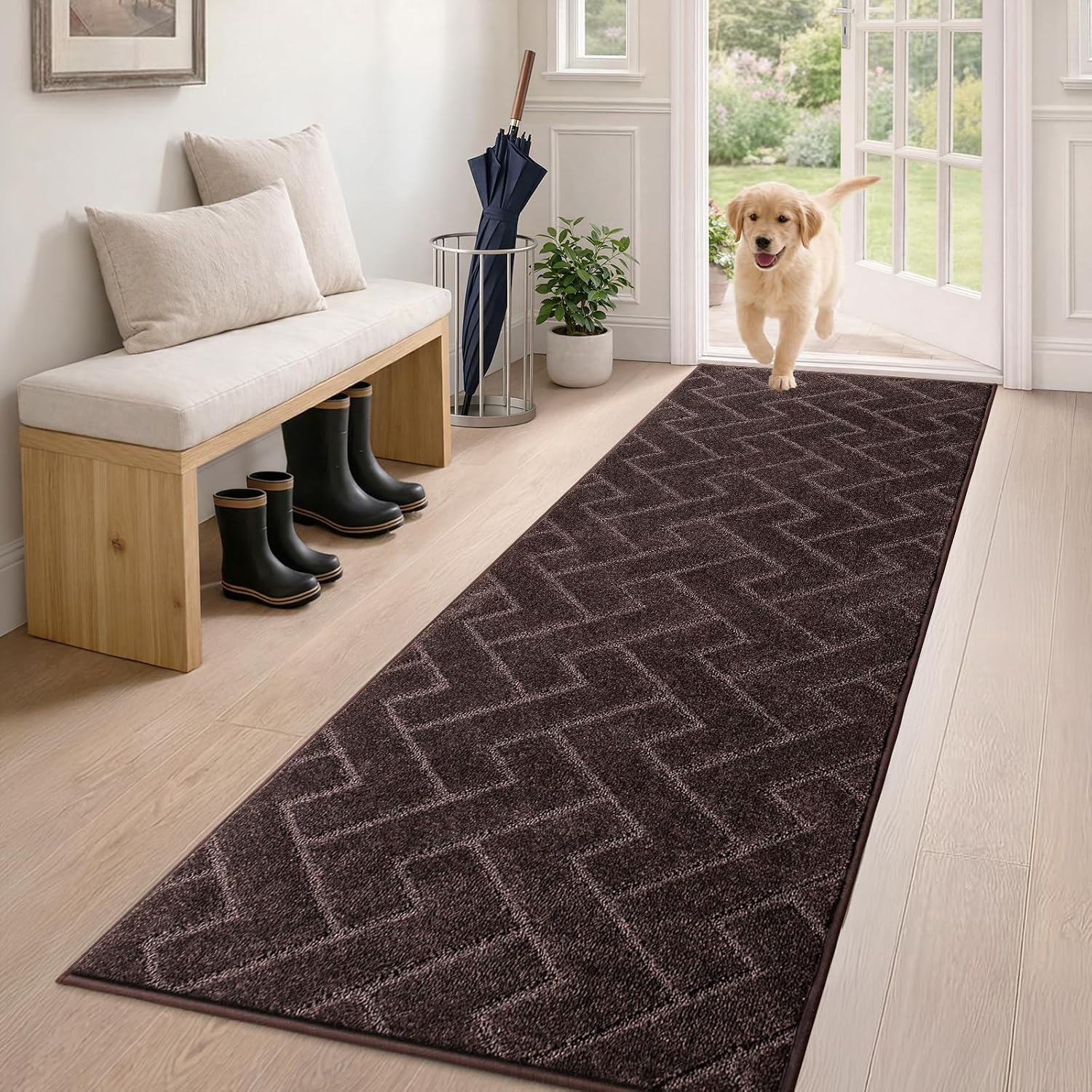 Detalle de PURRUGS 24" x 59" Brown Hallway Runner Rug, Washable and Non-Slip