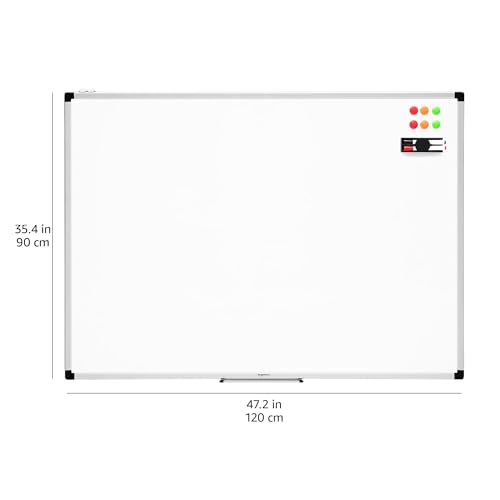 Detalle de Amazon Basics Pizarra Blanca Magnética con Marco de Aluminio 120 x 90 cm