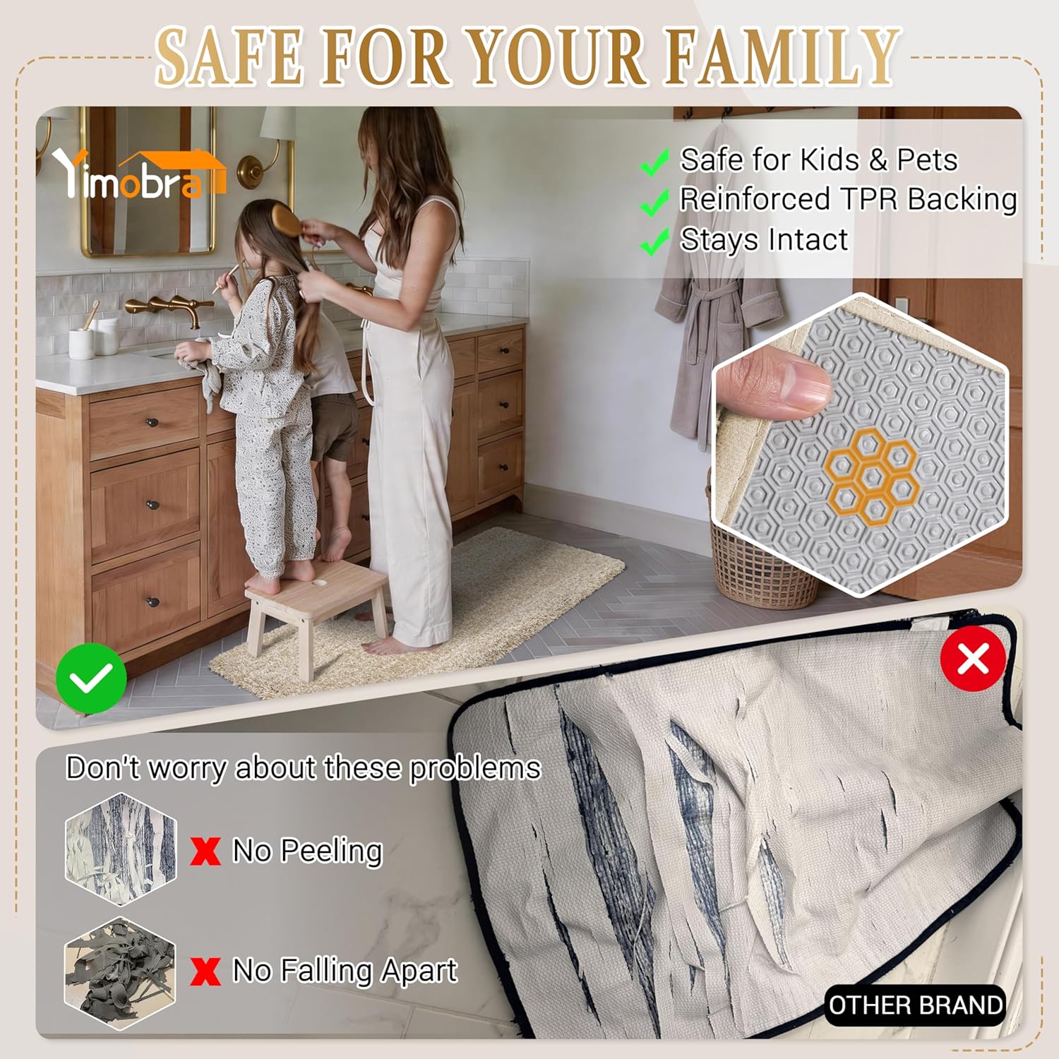 Thumbnail 5 de Yimobra 36x24 Plush Bathroom Rugs Non-Slip Washable Bath Mat (Light Beige and White)