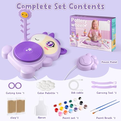 Detalle de Torno de Alfarería para Niños de Luxfizz | Kit completo de pintura y arcilla para 6–14 años