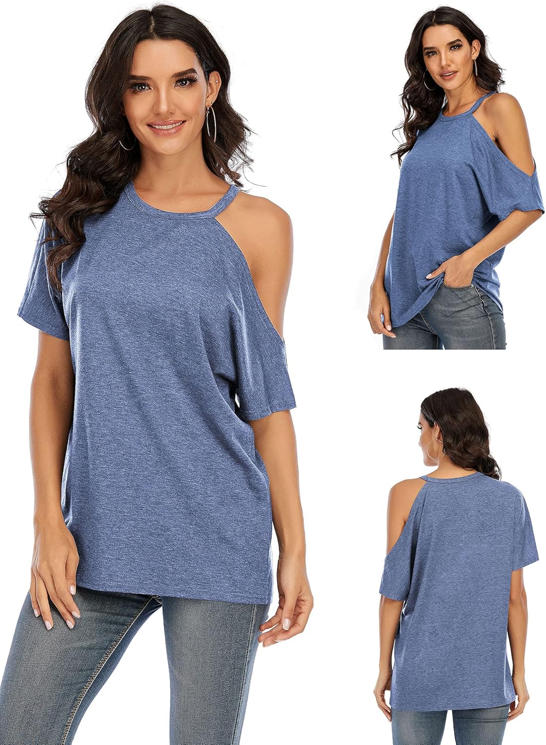 Detalle de Women Cold Shoulder T-Shirt Loose Fit Casual Top