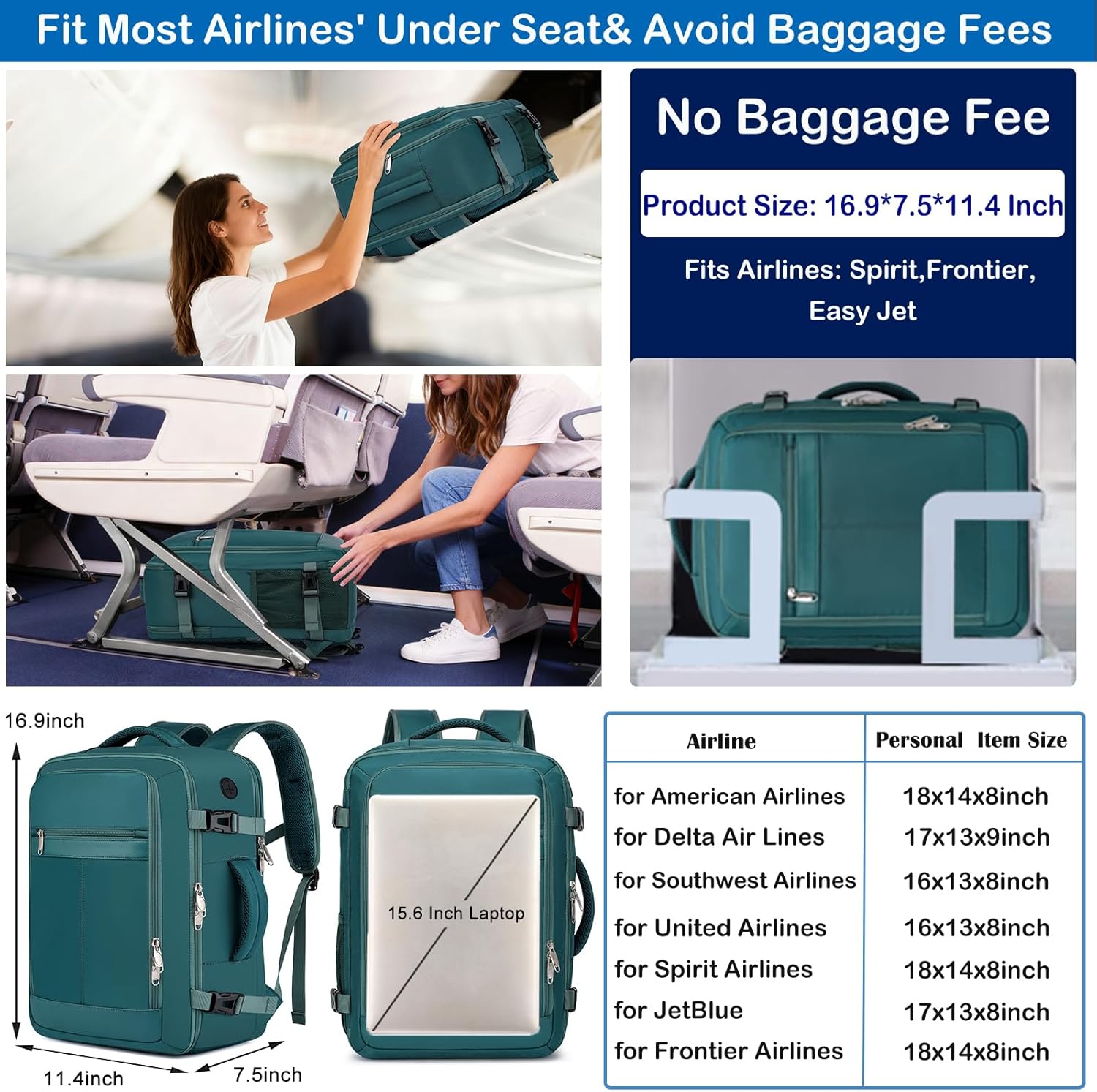 Thumbnail 1 de EZUOLA Carry On Backpack: 25L Travel Backpack for Women, Flight-Approved Underseat Organizer