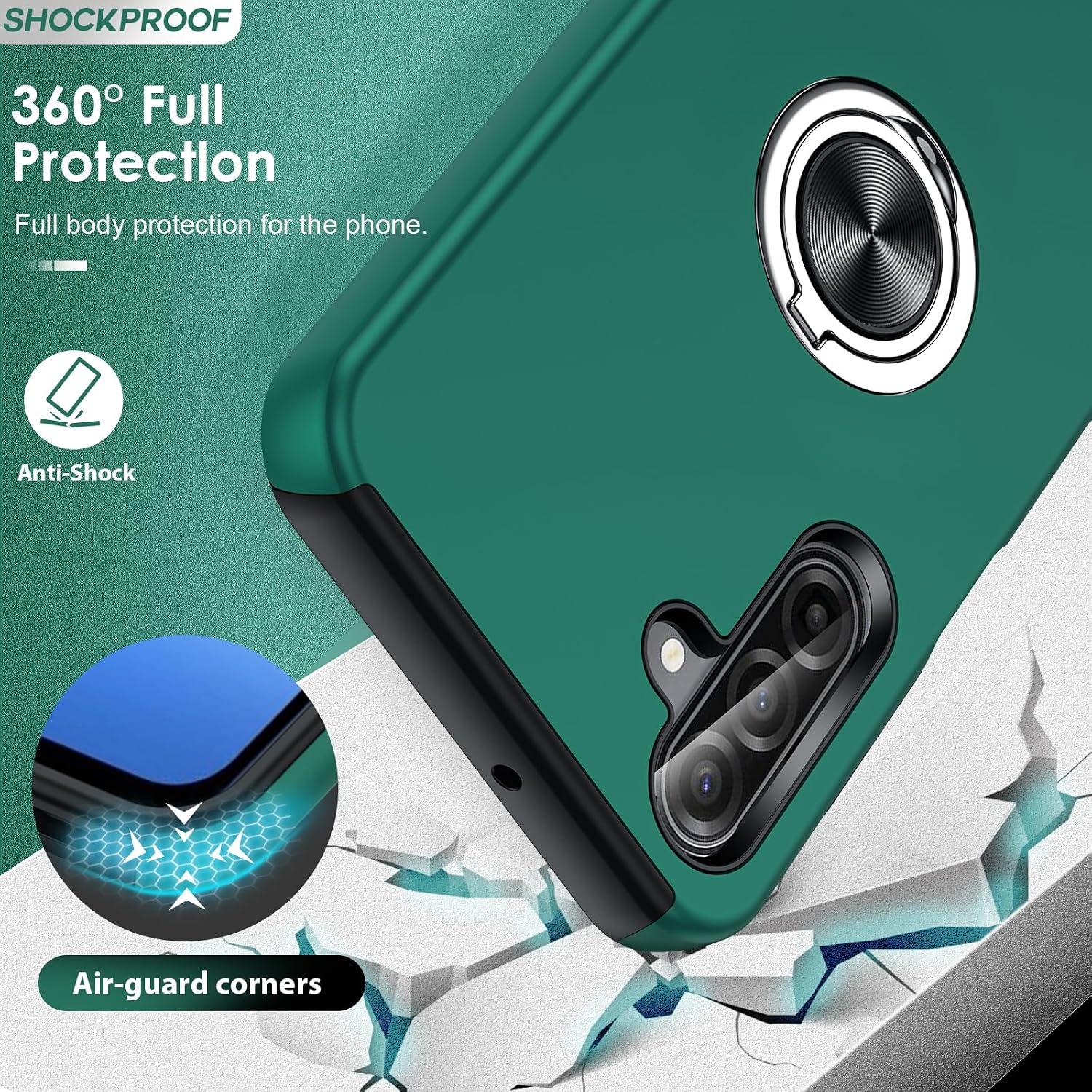 Detalle 2 de LeYi Galaxy A17 Case with 2 Tempered Glass Protectors and Built‑in Ring Stand