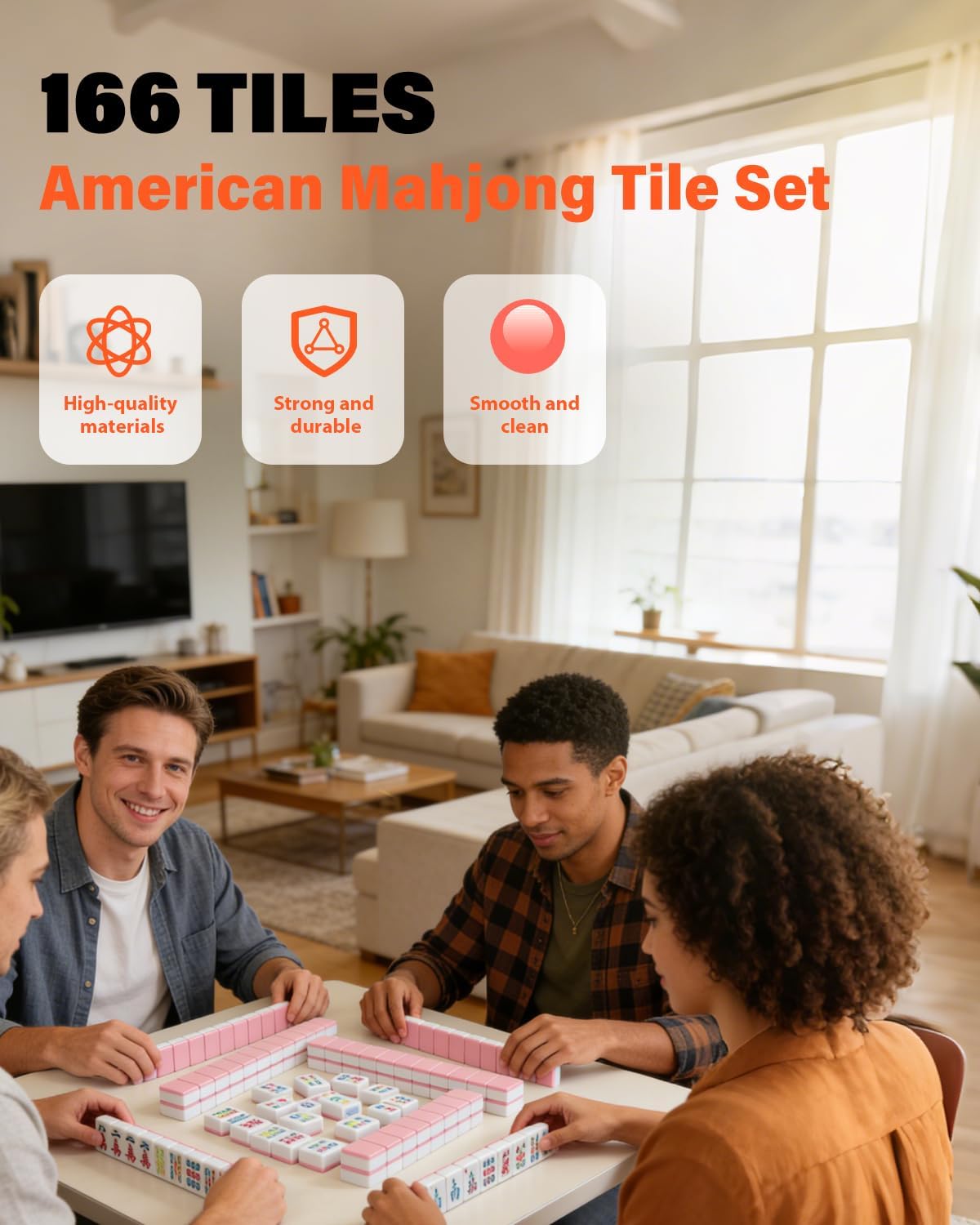 Thumbnail 4 de 1.2" American Mahjong Tile Set, 166 Tiles + 4 Dice — Durable, Scratch-Resistant Melamine with Clear Engravings