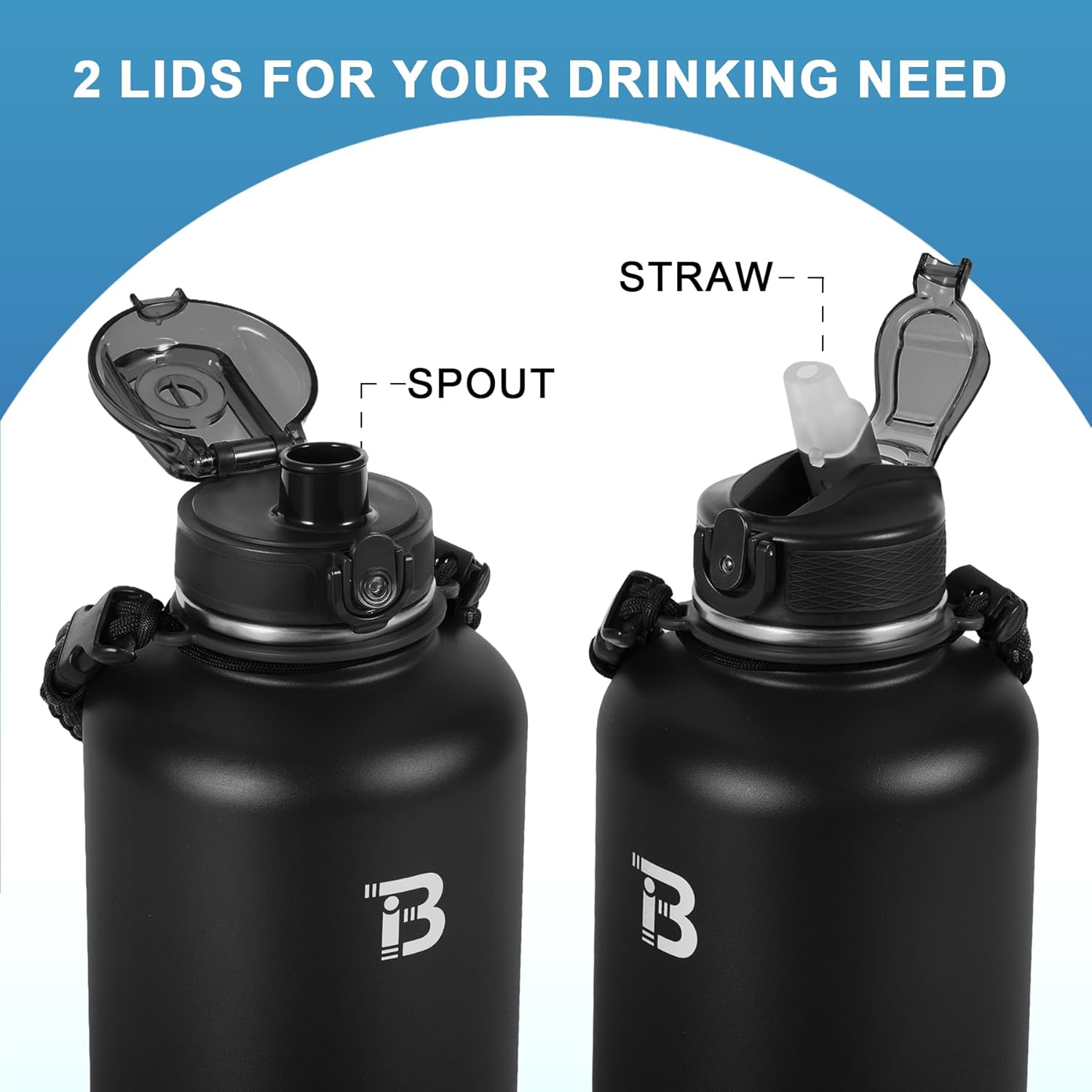 Thumbnail 1 de TOPBADE Edelstahl Trinkflasche Sport 1900ml – zweilüftige Deckel, Doppelwand-Isolierung, BPA-frei