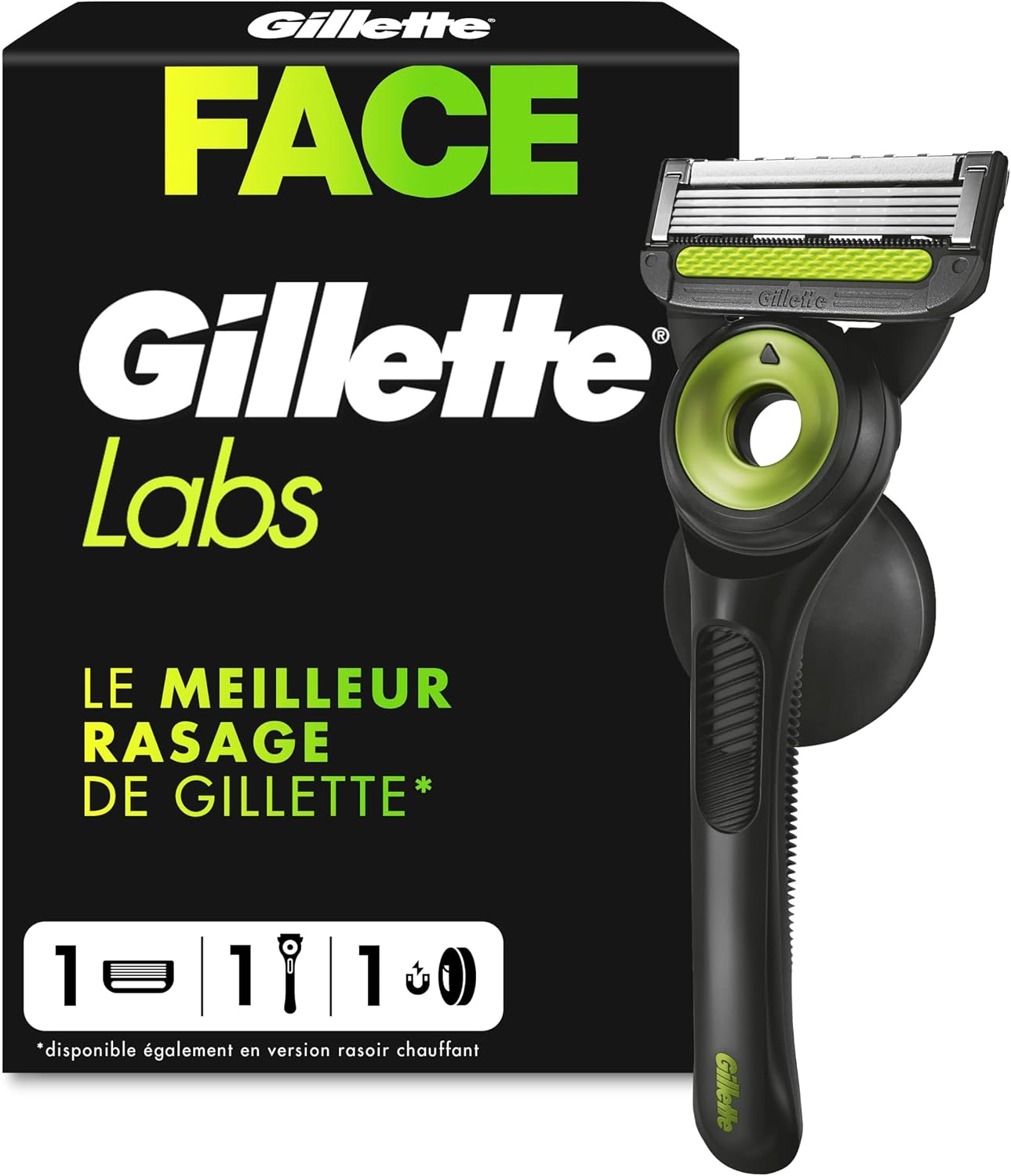 Detalle de Gillette Labs Rasoir Homme, Noir avec 1 Recharge – Manche Réutilisable en Métal et Tête FlexDisc 2D