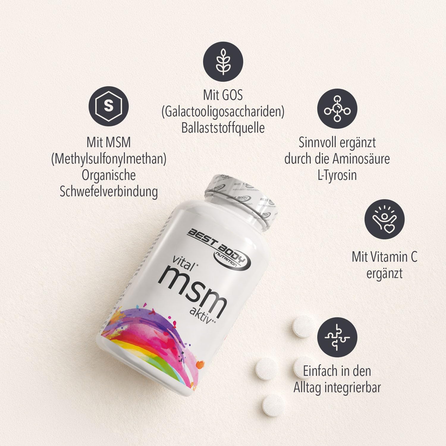 Thumbnail 2 de Best Body Nutrition Vital MSM Aktiv Tabs mit Vitamin C – 78% OptiMSM® und Vitamin C