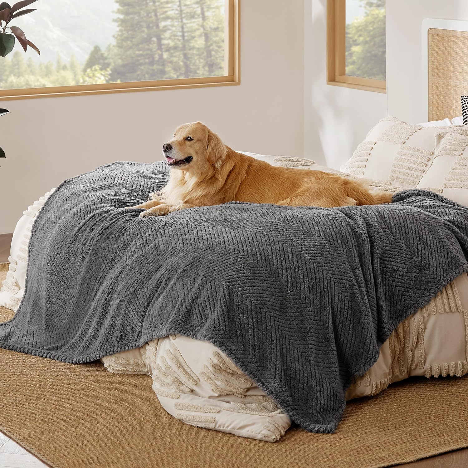 Thumbnail 5 de Bedsure Extra Large Washable Dog Blanket (203x152cm) in Dark Grey – soft, fleece pet throw for sofas, beds and car trips