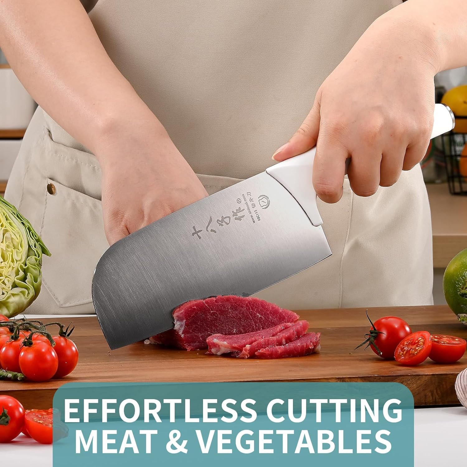 Thumbnail 6 de SHI BA ZI ZUO Couteau de chef boucher à 3 couches en acier carbone (manche antidérapant)