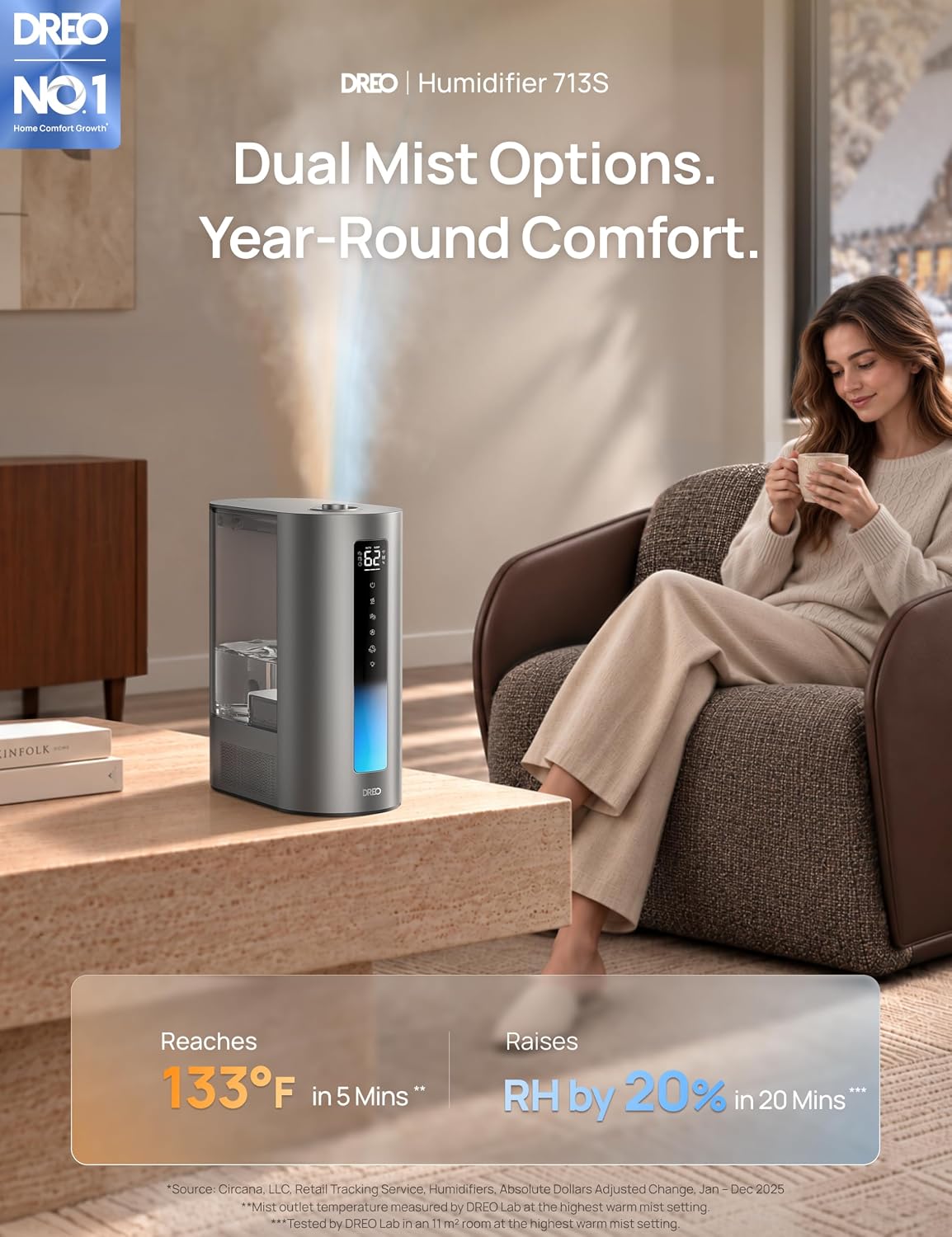 Detalle 2 de DREO DR-HHM003S silver Smart Humidifier, 6L Warm and Cool Mist