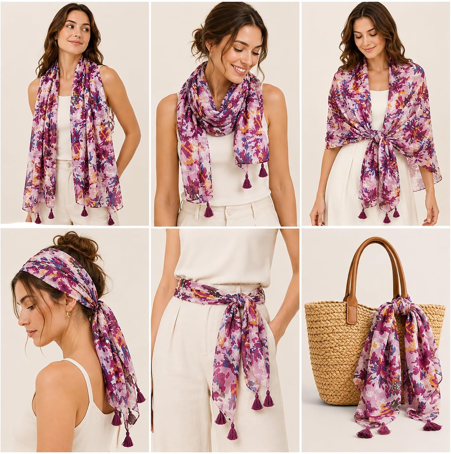 Thumbnail 1 de FAIRYGATE Women Scarf Shawl Wrap: Floral Print, Lightweight 180x85 cm