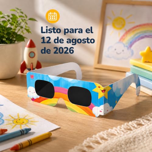 Detalle de Medical King - 20 Gafas Eclipse Solar Homologadas ISO 12312-2, Paquete de 6 con 2 Lentes Fotográficos para Smartphone