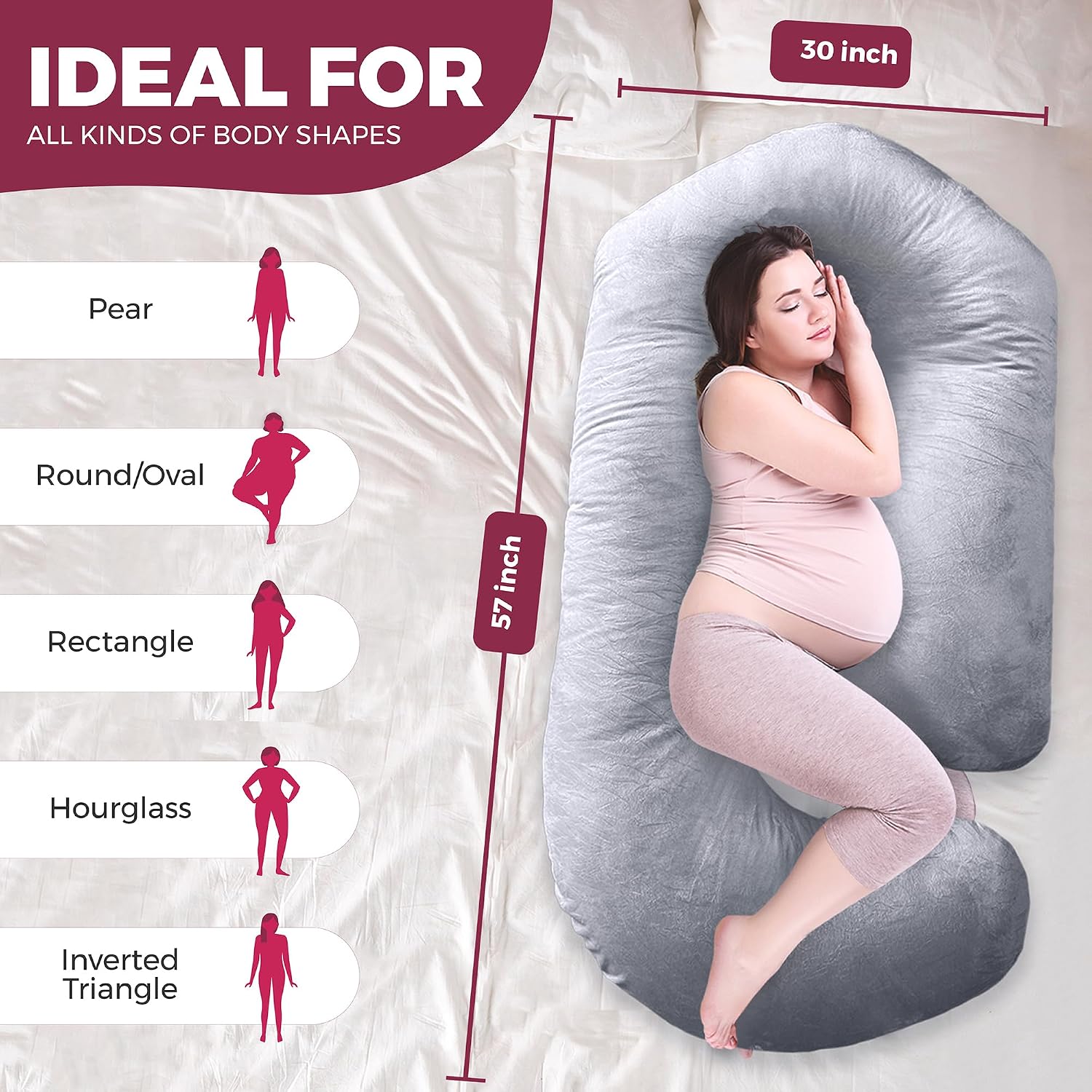 Detalle 2 de PILLANI 57-Inch U+V+C Shaped Pregnancy Pillow with Removable Washable Cover