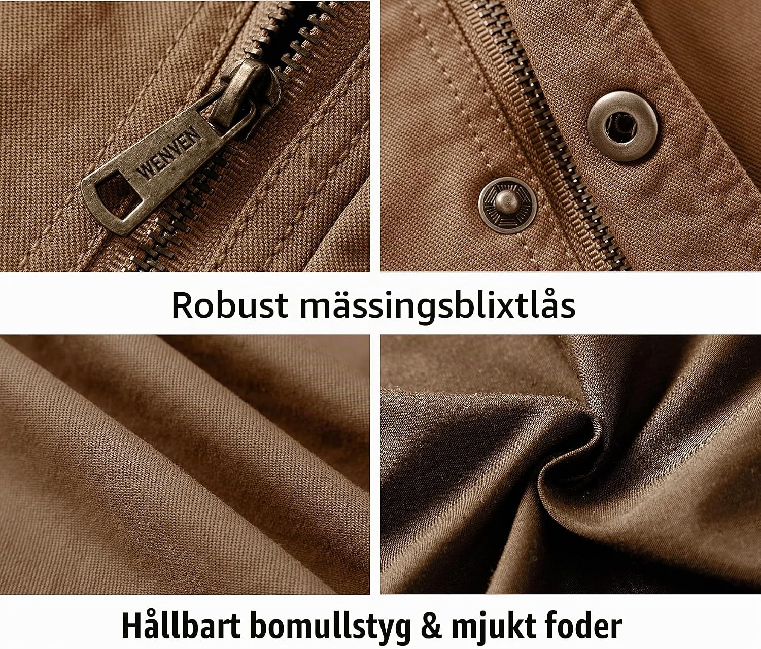 Thumbnail 5 de WenVen Military Transition-jacka för herr, cargo-stil med dragkedja