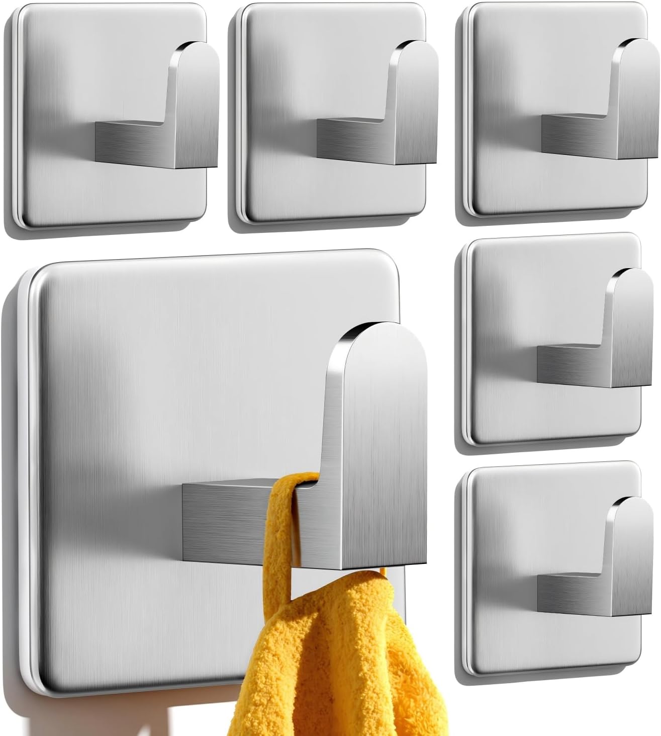 Detalle de Auxmir 6 Pack Self-Adhesive Hooks: Heavy-Duty Stainless Steel with 12kg Load