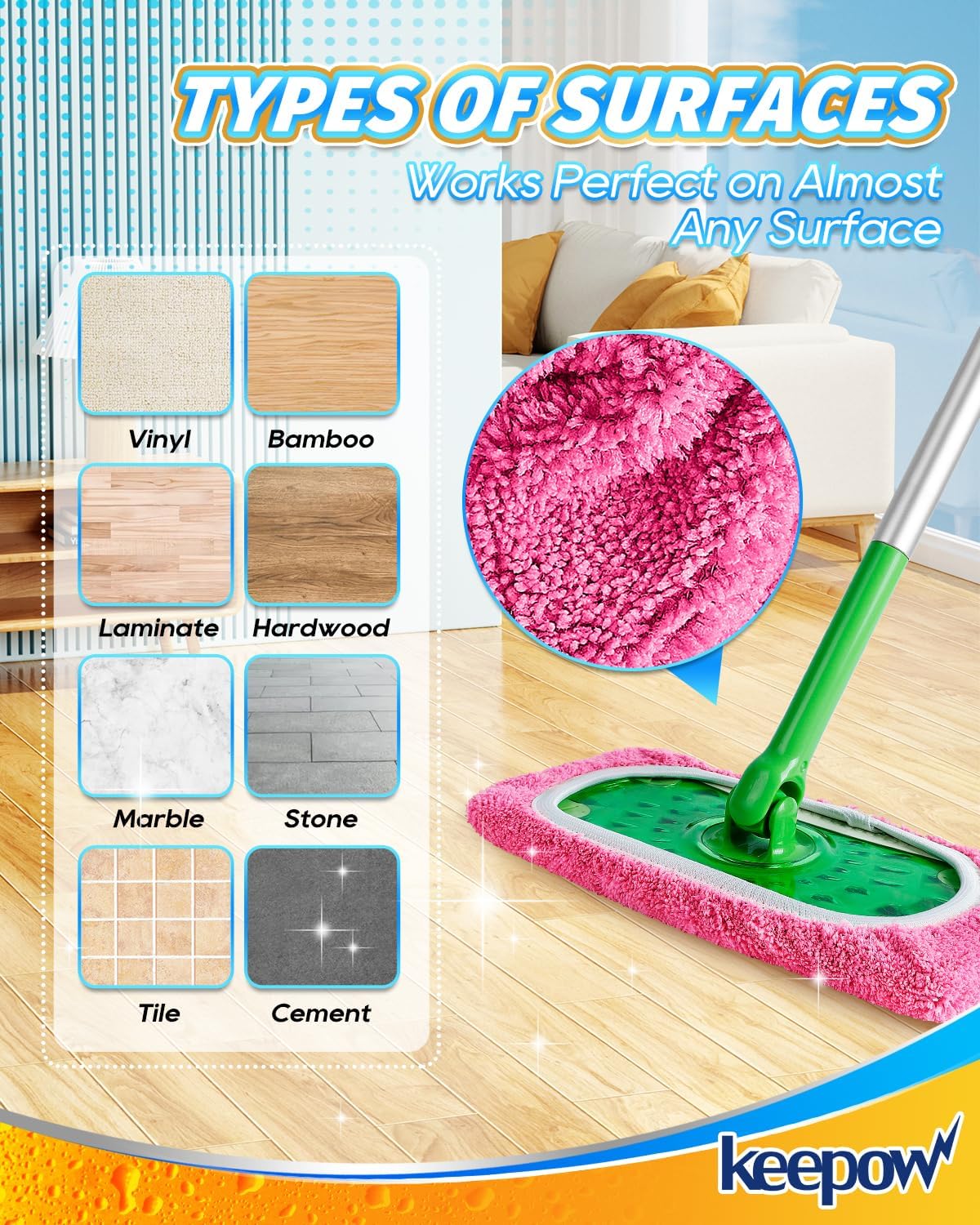 Detalle 1 de Keepow 5701MCA8 Reusable Mop Pads, 8 Pink Coral Fleece Covers