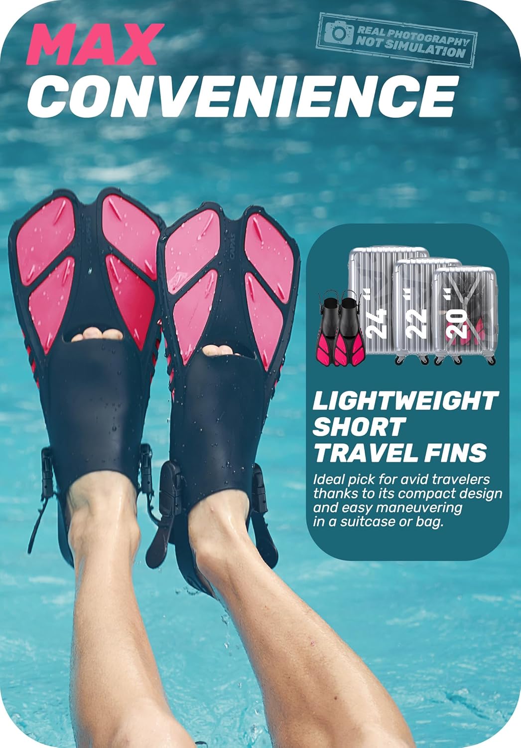 Detalle 2 de CAPAS Snorkel Fins Travel Size Short Adjustable Open Heel Swimming Fins