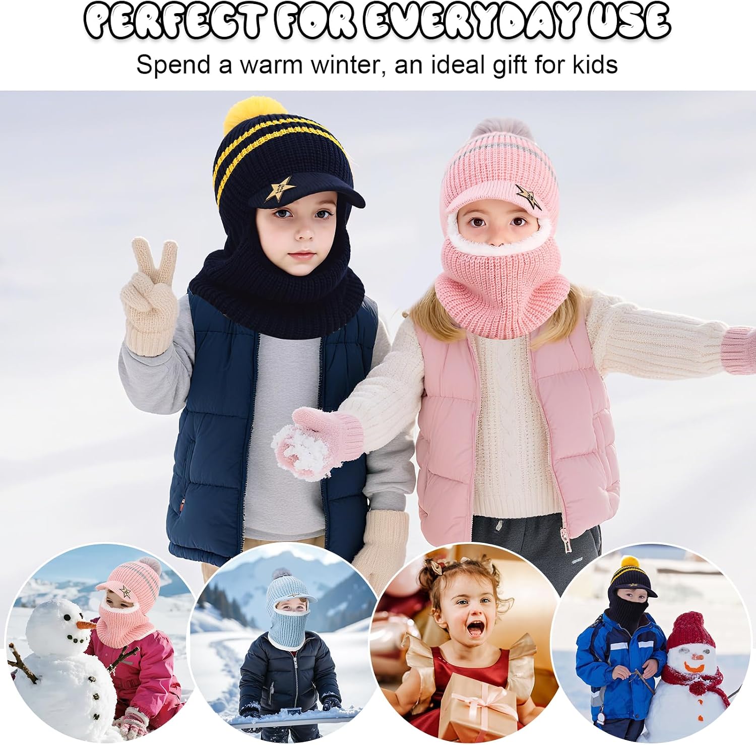 Thumbnail 5 de AYPOW Bonnet cagoule bébé ensemble tricot chaud pour tout-petit