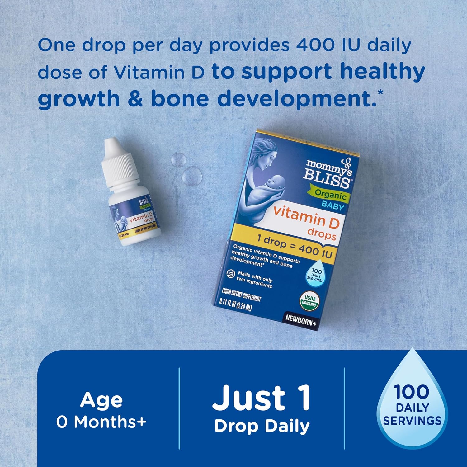 Detalle 2 de Mommy's Bliss Organic Vitamin D Drops for Babies (0.11 Fl Oz, 400 IU per drop)
