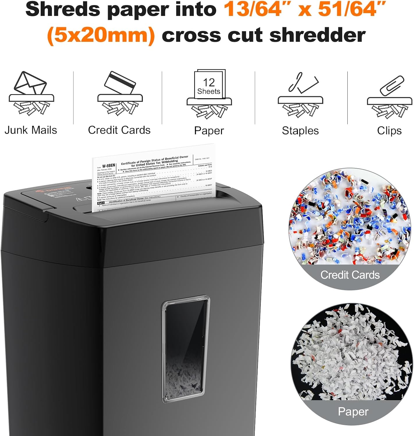 Detalle de Bonsaii C275-A 12-Sheet Cross-Cut Paper Shredder, P-4, 5.5-Gallon Bin