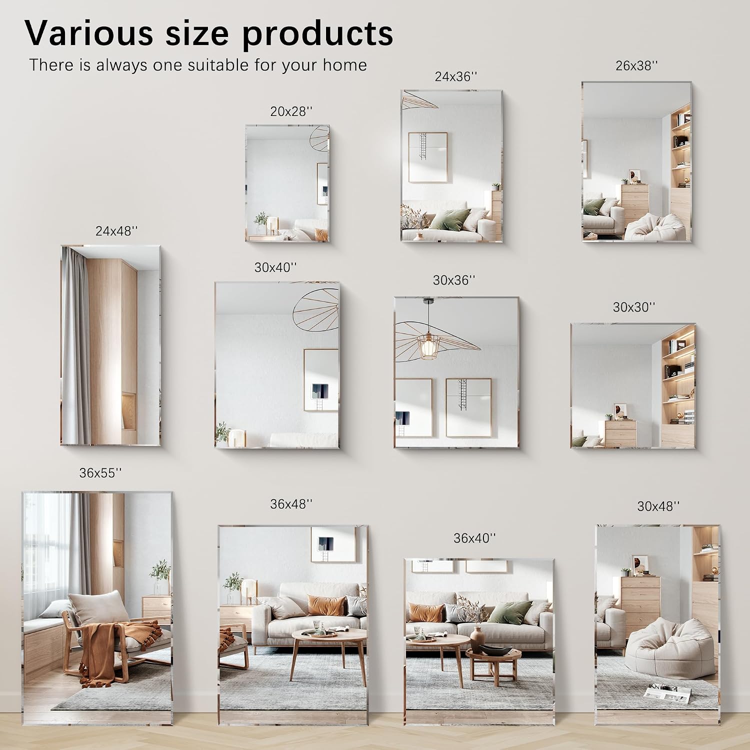 Detalle 2 de BONEWEI 30 x 40-Inch Frameless Wall Mirror with Bevelled Edge