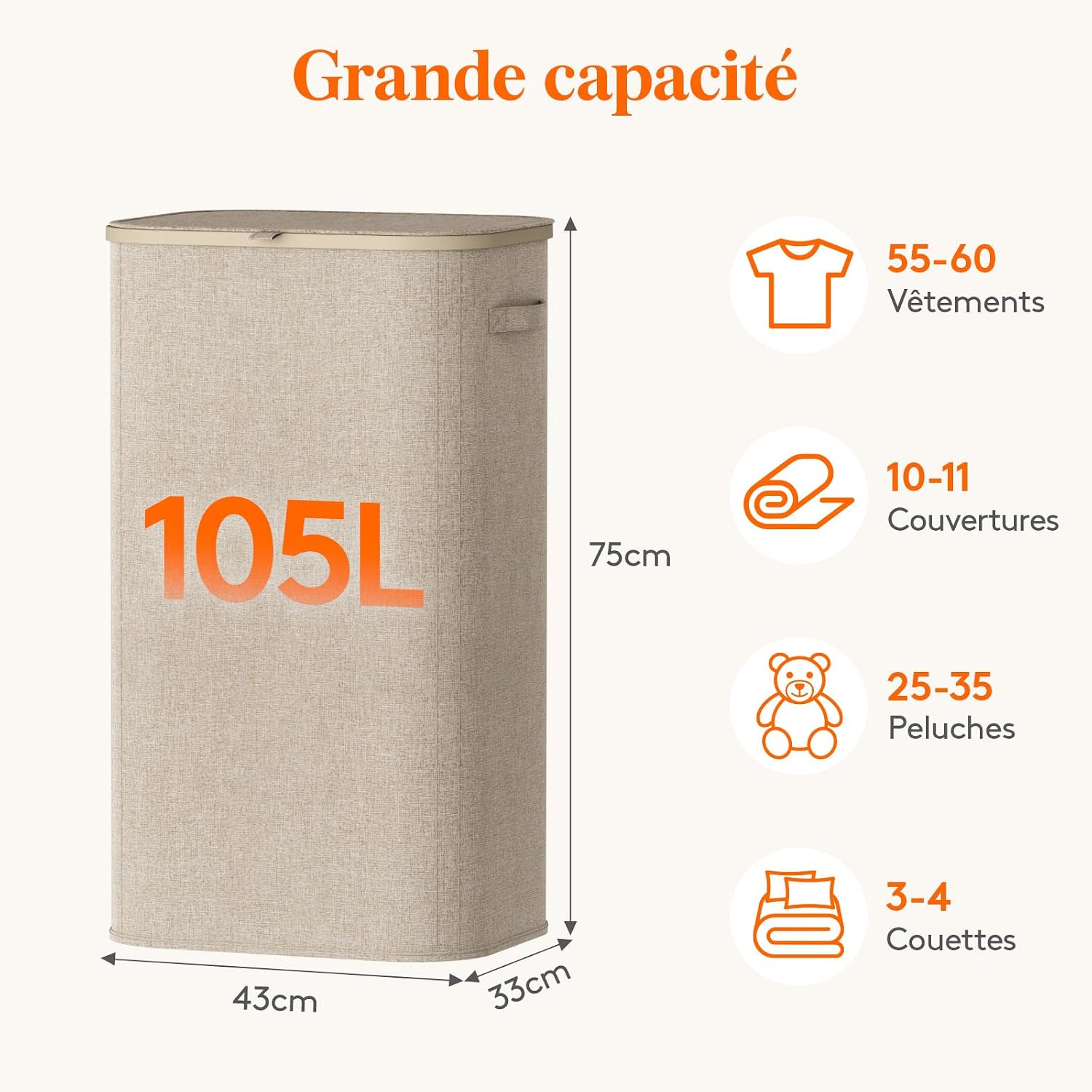 Detalle de Lifewit Panier à linge 105L