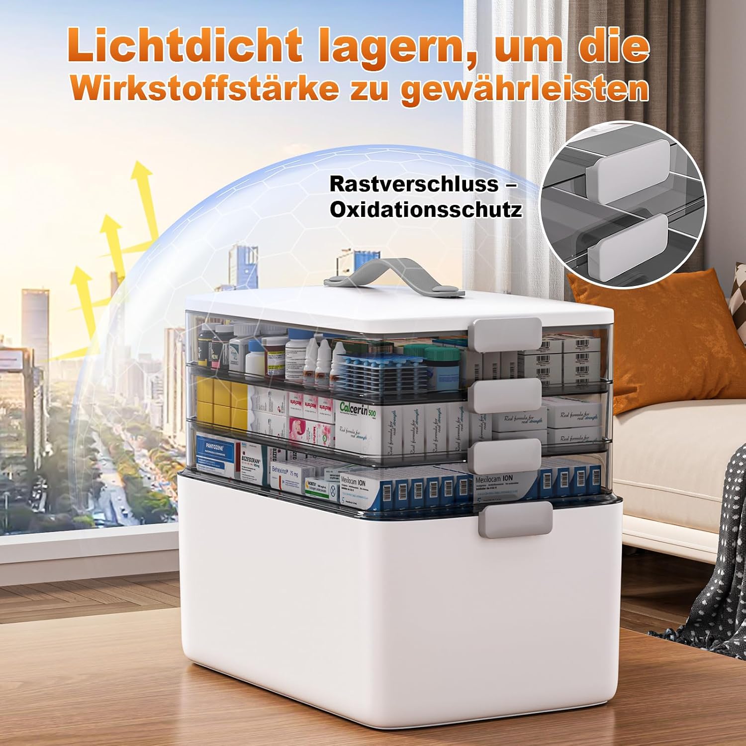 Detalle de MOPUP vierlagige Medikamentenaufbewahrungsbox mit Tragegriff (37×23×32 cm)