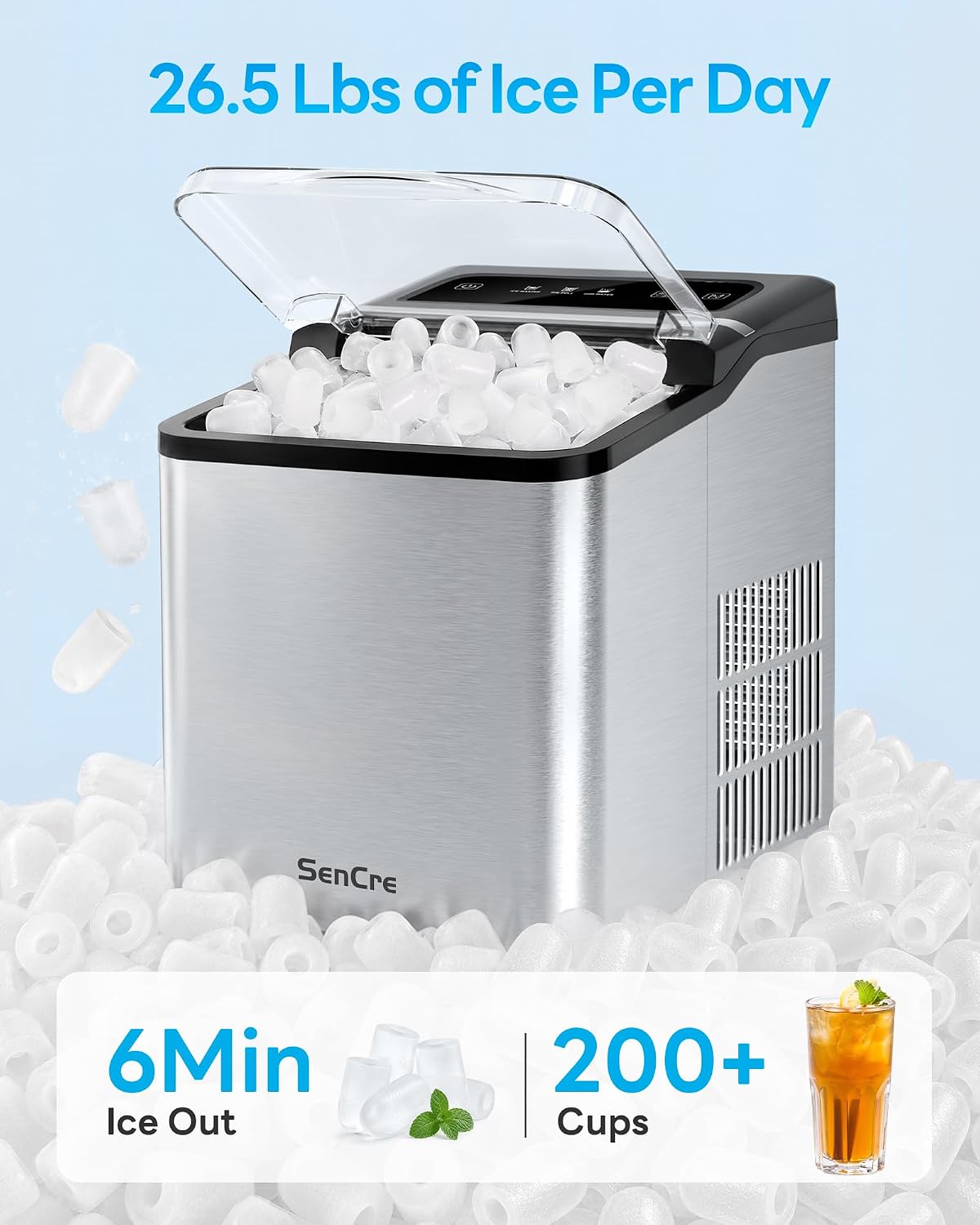 Detalle de Sencre Countertop Ice Maker 26.5 lbs/24h