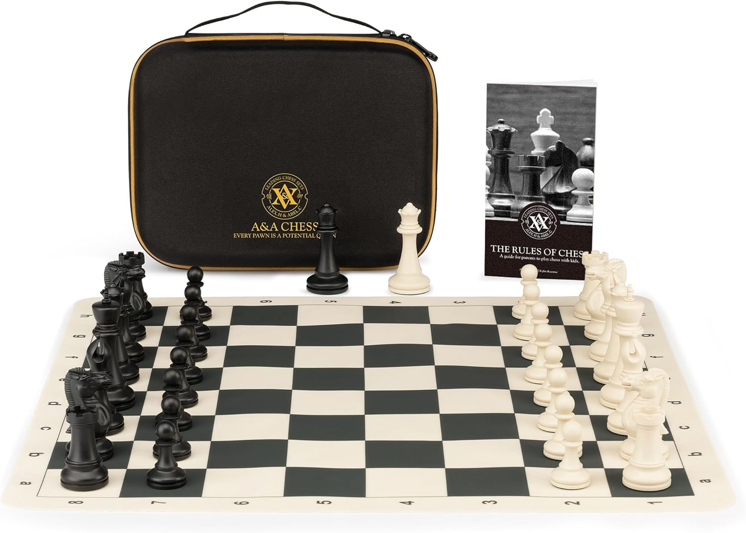 Detalle de A&A Tournament Chess Set: 20x20 Foldable Silicone Board with Quadruple Weighted Staunton Pieces
