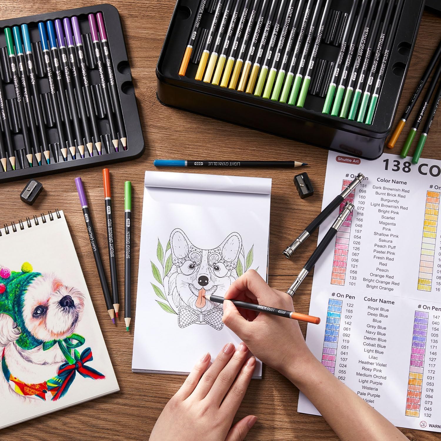 Thumbnail 6 de Shuttle Art 138 Colours Professional Soft Core Colouring Pencils Set (with colouring book, sketch pad & metal case)