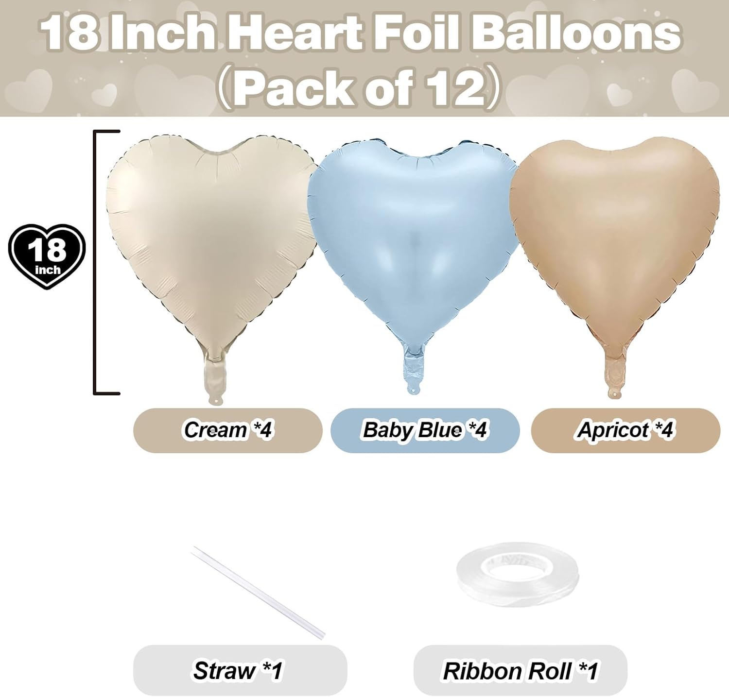 Thumbnail 1 de Blue Cream Heart Foil Balloons, 12Pcs 18-Inch Heart Shaped Mylar Balloons for Boho Birthdays, Baby Shower, Wedding